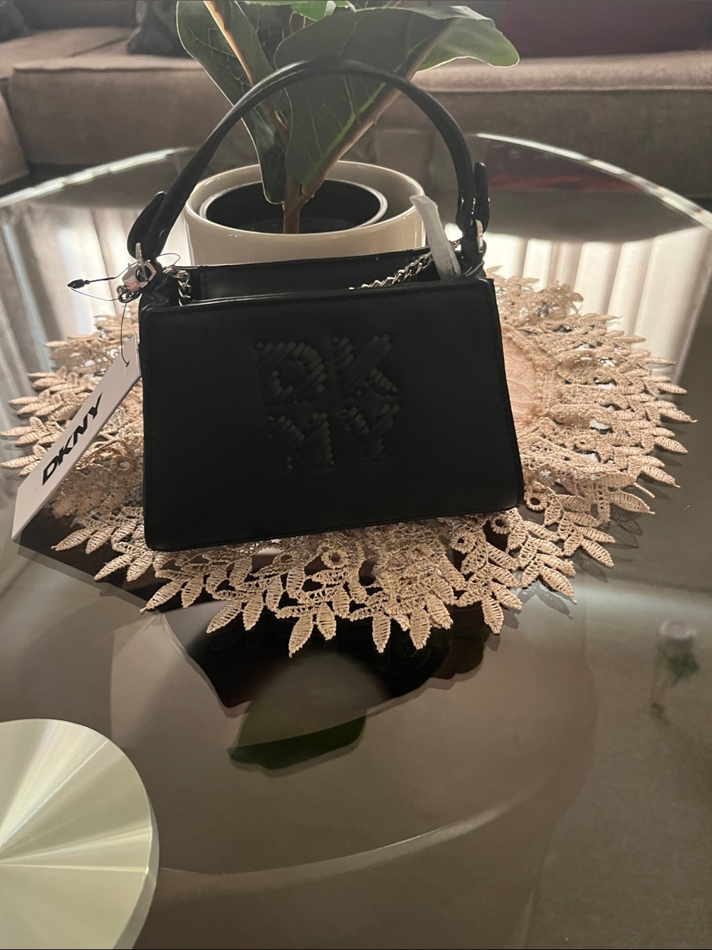 DKNY Black Mini Top-Handle Logo Satchel